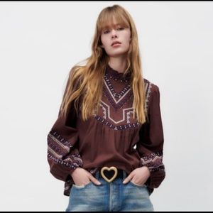 NWT ZARA EMBROIDERED BLOUSE M